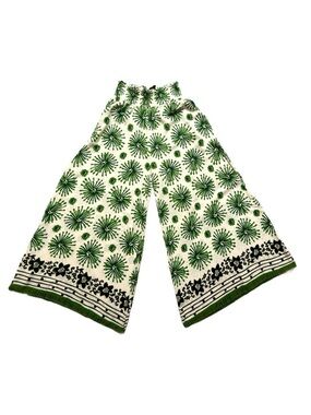 UMGEE ~ Women’s Wide Leg Pants with Elastic Waist Green and White Floral Print